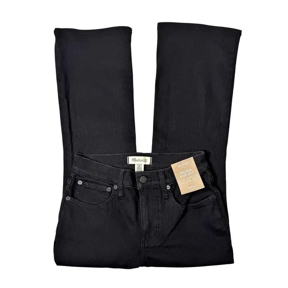 NEW Madewell Mid-Rise Kick Out Crop Jeans Womens size 25 Petite Black Rinse